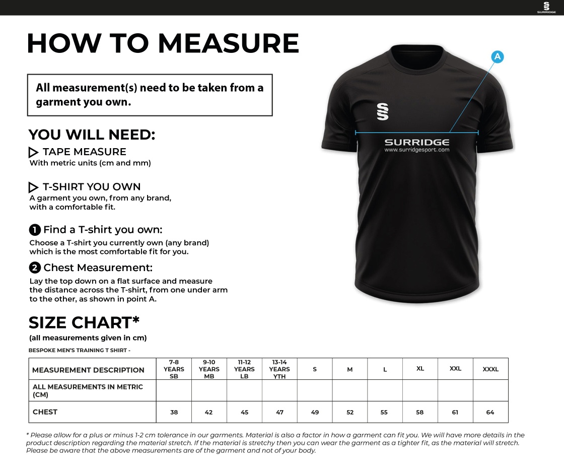 Tempo Performance T-Shirt - Size Guide