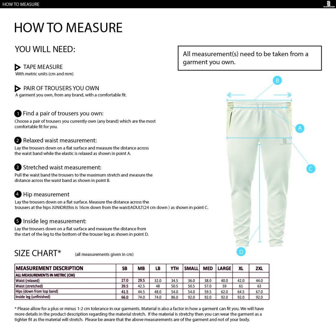 Kegworth Town CC - Blade Playing Pant - Size Guide