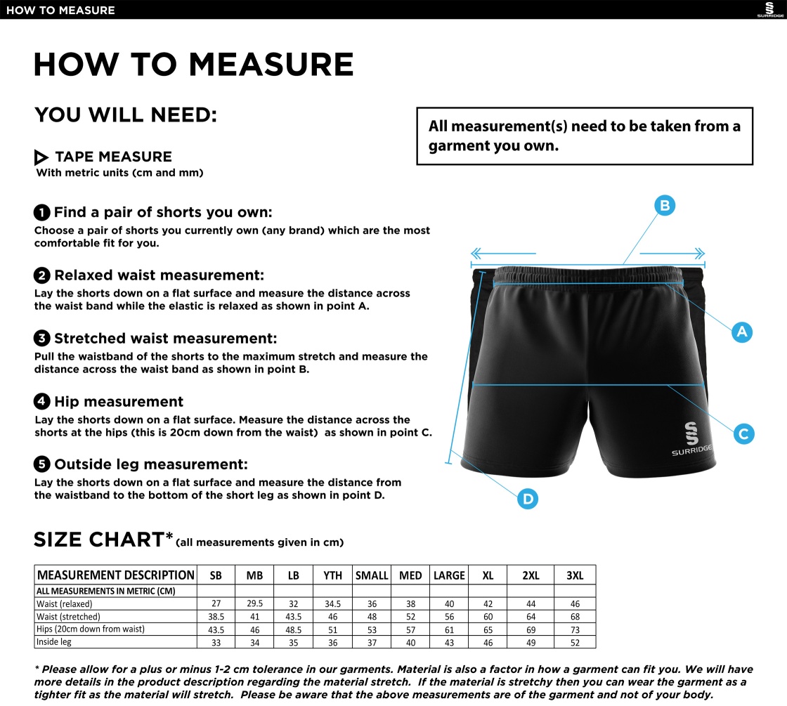 Kegworth Town CC - Supporters - Performance Gym Short - Size Guide
